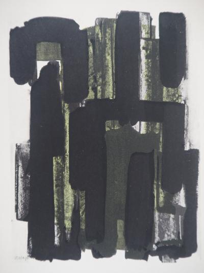 Pierre SOULAGES : Gouache 8 1957, Lithographie et pochoir signée 2