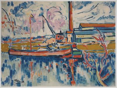 Maurice DE VLAMINCK : La Seine vers Chatou, Lithographie signée 2