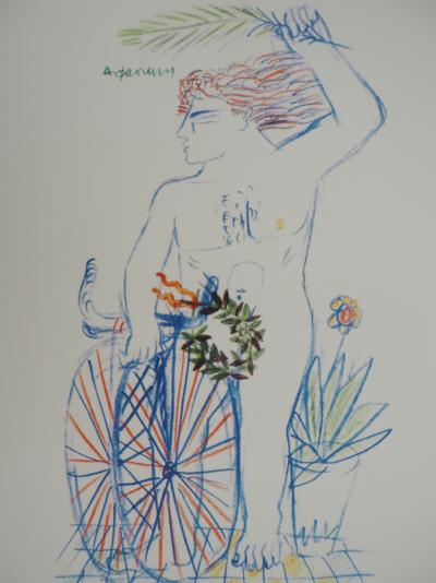 Alekos FASSIANOS : Jeux Olympiques, Cycliste couronné, Lithographie signée 2