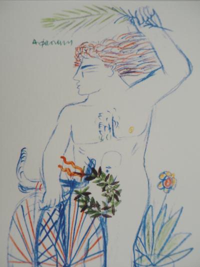 Alekos FASSIANOS : Jeux Olympiques, Cycliste couronné, Lithographie signée 2
