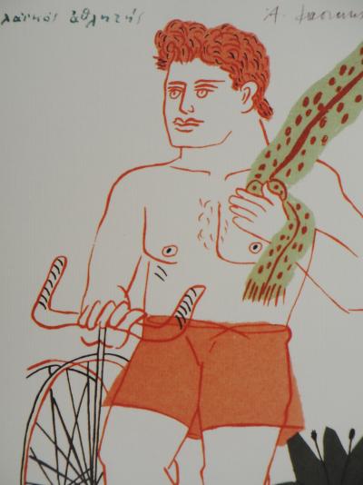 Alekos FASSIANOS : Cycliste à l’écharpe verte, Lithographie signée 2
