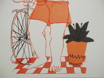 Alekos FASSIANOS : Cycliste à l’écharpe verte, Lithographie signée 2