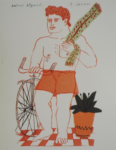 Alekos FASSIANOS : Cycliste à l’écharpe verte, Lithographie signée 2