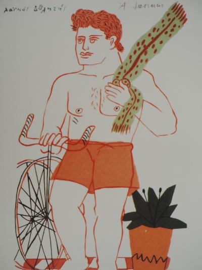 Alekos FASSIANOS : Cycliste à l’écharpe verte, Lithographie signée 2