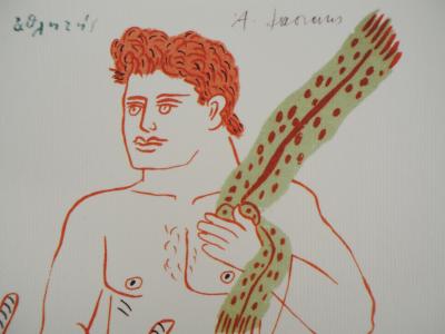 Alekos FASSIANOS : Cycliste à l’écharpe verte, Lithographie signée 2
