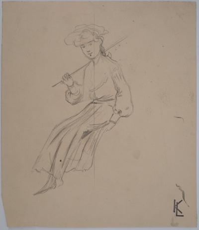 Léopold Franz KOWALSKI: Fillette à l’archet, dessin original 2