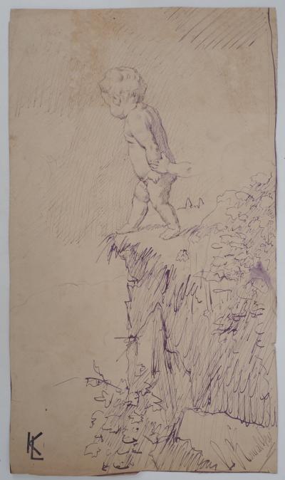 Léopold Franz KOWALSKI: Enfant au bord du lac, dessin original 2