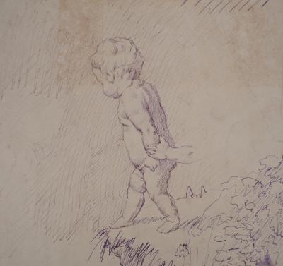 Léopold Franz KOWALSKI: Enfant au bord du lac, dessin original 2