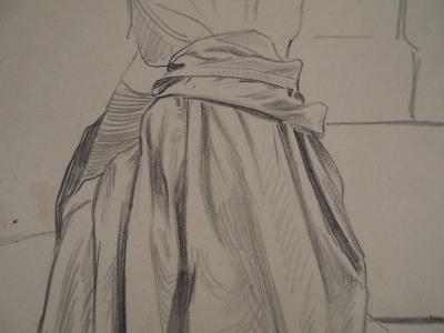 Léopold Franz KOWALSKI: Drapé d'une cape vue de dos, dessin original 2