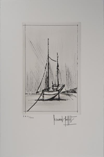 Bernard BUFFET : Bateau à marée basse, Gravure originale signée 2