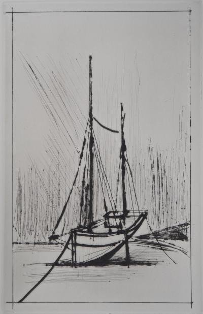Bernard BUFFET : Bateau à marée basse, Gravure originale signée 2