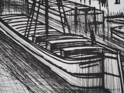 Bernard BUFFET: Barcazas en el canal, Grabado original firmado 2