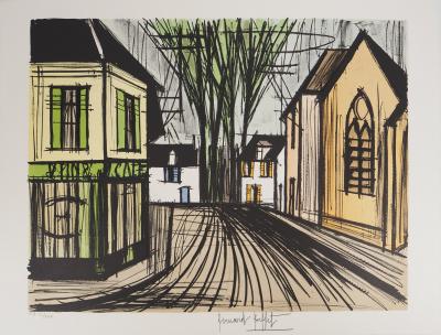 Bernard BUFFET : Village en Normandie, Lithographie originale signée