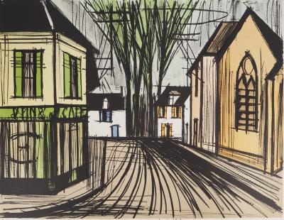 Bernard BUFFET : Village en Normandie, Lithographie originale signée 2