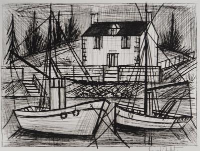Bernard BUFFET : Bretagne, Port Saint-Jean, Gravure originale signée 2