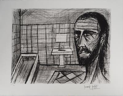 Bernard BUFFET : Autoportrait dans la salle de bain, Gravure originale signée