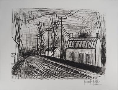 Bernard BUFFET : Route de campagne, le virage, Gravure originale réhaussée signée 2