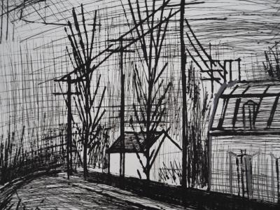 Bernard BUFFET : Route de campagne, le virage, Gravure originale réhaussée signée 2
