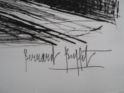 Bernard BUFFET : Route de campagne, le virage, Gravure originale réhaussée signée 2