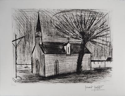 Bernard BUFFET : Bretagne, Chapelle et calvaire, Gravure originale signée 2