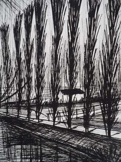 Bernard BUFFET : Peupliers au bord du canal, Gravure originale réhaussée signée 2