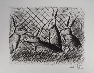 Bernard BUFFET : Les lapins, Gravure originale signée 2