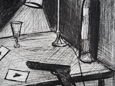 Bernard BUFFET: The card game, the gun, Original signed engraving 2