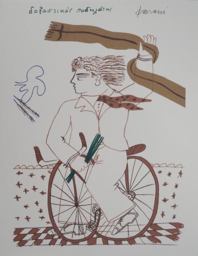 Alekos FASSIANOS : Homme élégant à vélo, Lithographie signée 2