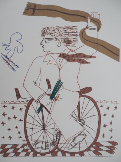 Alekos FASSIANOS : Homme élégant à vélo, Lithographie signée 2