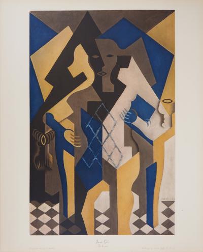 Juan GRIS : Arlequin cubiste, Collotype signé
