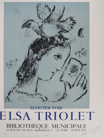Marc CHAGALL : Elsa Triolet, Femme à l’oiseau, Lithographie originale signée 2