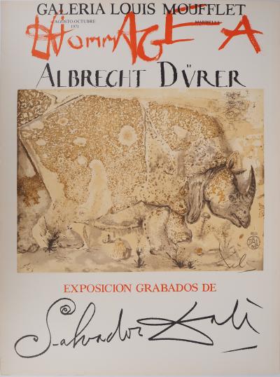Salvador DALI : Rhinocéros, Hommage à Albrecht Dürer, Affiche en Lithographie 2