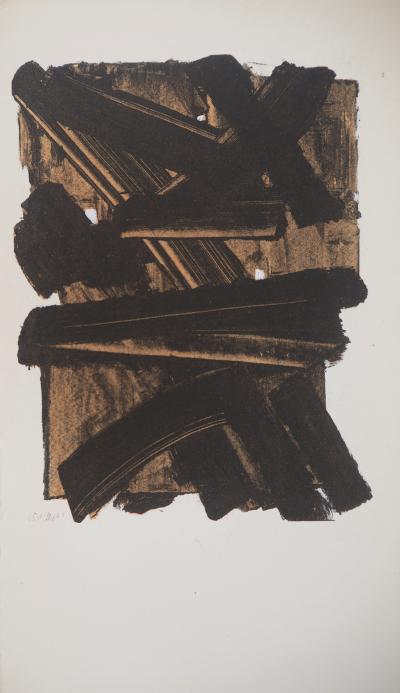 Pierre SOULAGES : Gouache 13 1957, Lithographie et pochoir signée 2