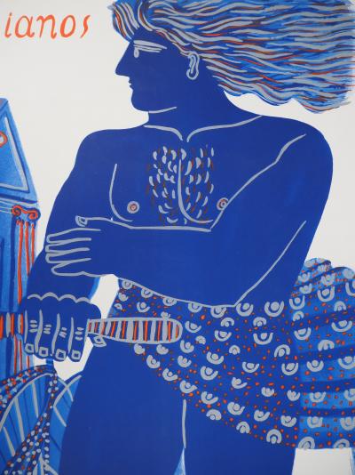 Alekos FASSIANOS : Cycliste dans le vent, Affiche en lithographie originale signée 2