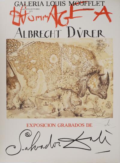 Salvador DALI : Rhinocéros, Hommage à Albrecht Dürer, Affiche en Lithographie signée 2
