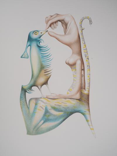 Jules PERAHIM : L’alphabet Hébreu, Homme et oiseau, Lithographie originale signée 2