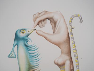 Jules PERAHIM : L’alphabet Hébreu, Homme et oiseau, Lithographie originale signée 2