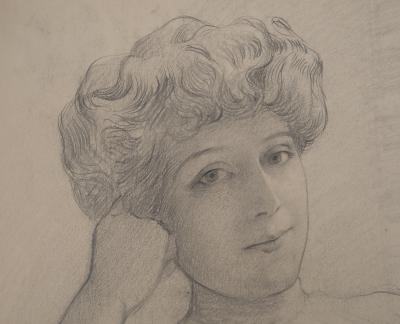 Léopold Franz KOWALSKI: Portrait de Solène tenant une fleur, dessin original 2