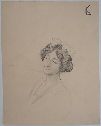 Léopold Franz KOWALSKI: Portrait d'Anna coiffée d'un ruban, dessin original 2