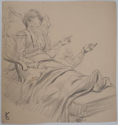 Léopold Franz KOWALSKI: Eléanore au fauteuil, dessin original 2