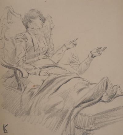Léopold Franz KOWALSKI: Eléanore au fauteuil, dessin original 2