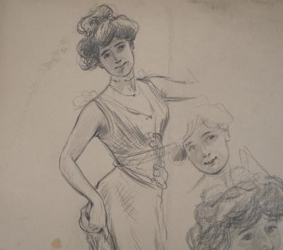 Léopold Franz KOWALSKI: Léa pose en robe, dessin original 2