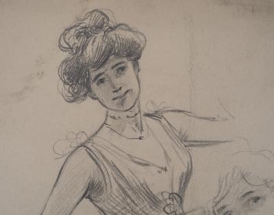 Léopold Franz KOWALSKI: Léa pose en robe, dessin original 2