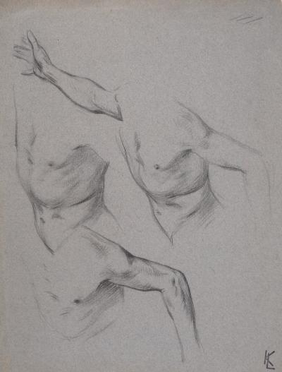 Léopold Franz KOWALSKI: Étude du torse, dessin original 2