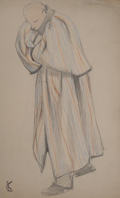 Léopold Franz KOWALSKI: Homme en peignoir, dessin original 2