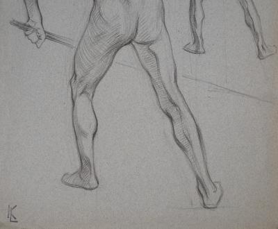 Léopold Franz KOWALSKI: Étude du nu masculin de dos, dessin original 2