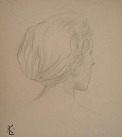 Léopold Franz KOWALSKI: Étude du profil féminin de dos, dessin original 2