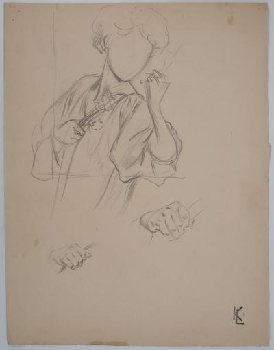 Léopold Franz KOWALSKI: Dame au bouquet, dessin original 2
