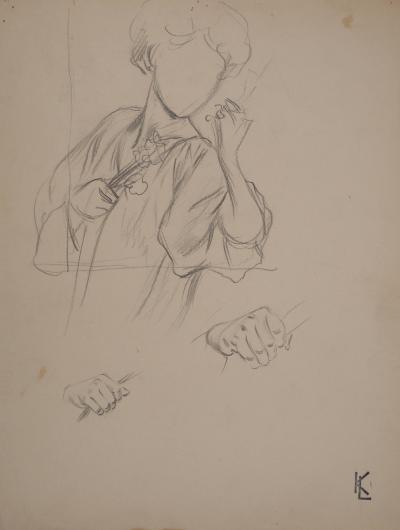 Léopold Franz KOWALSKI: Dame au bouquet, dessin original 2