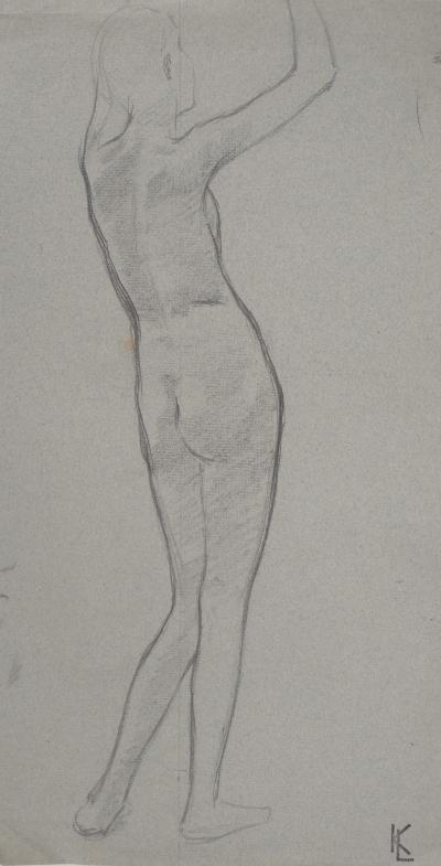 Léopold Franz KOWALSKI: Étude du nu féminin de dos, dessin original 2
